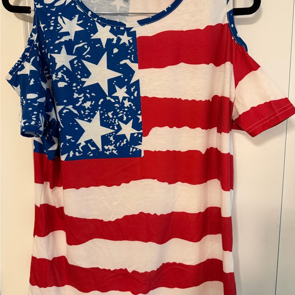 Leo Rosi Patriotic Cold Shoulder Top Sizd L